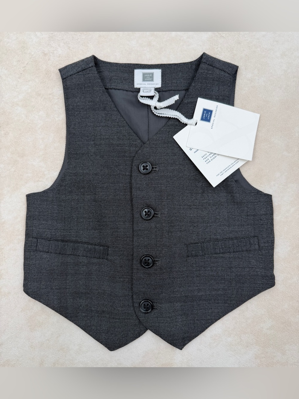 🆕 Janie and Jack Charcoal Gray Herringbone Special Occasion Vest